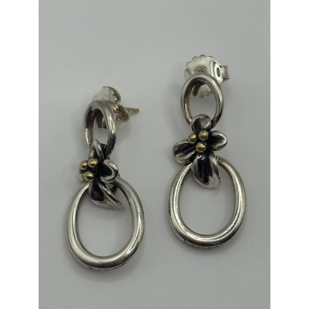 Ann King Sterling Silver 18K Accent Flower Floral Dangle Earrings